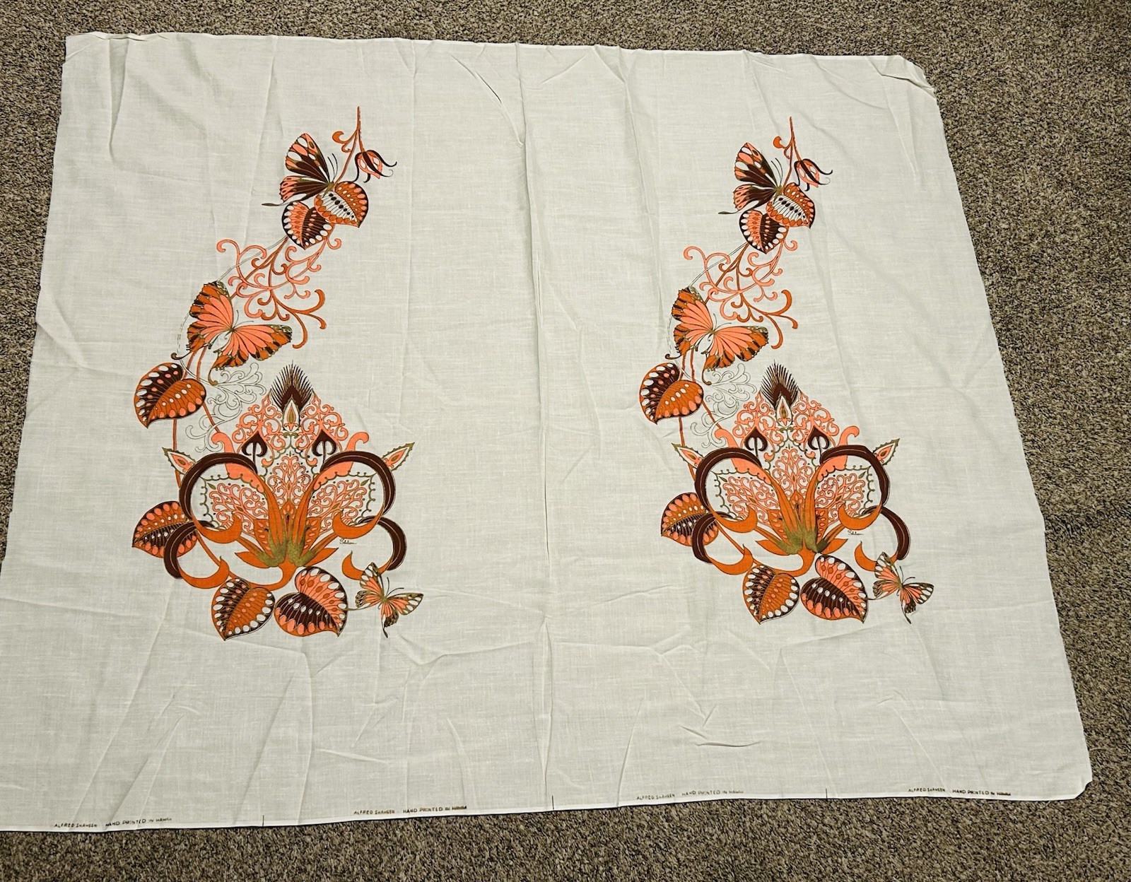 VTG Alfred Shaheen Printed Fabric Panel Butterfly Flowers Hawaii MCM Mod 60s VTG Alfred Shaheen Printed Fabric Panel Butterfly Flowers Hawaii MCM Mod 60s