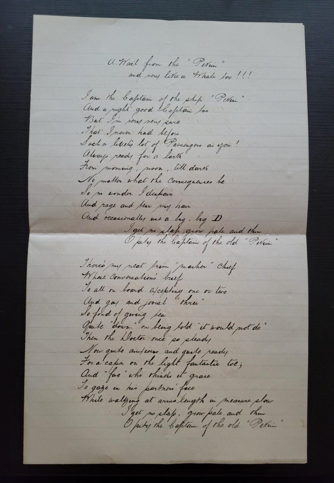 Antique 19th Century Handwritten Whallng Poem Ship "Pelican" Manuscript 4 Pages Antique 19th Century Handwritten Whallng Poem Ship "Pelican" Manuscript 4 Pages