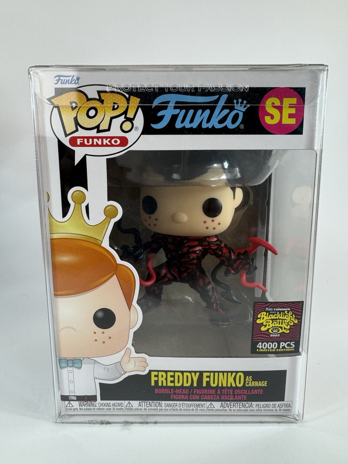 Freddy Funko as Carnage SE ~ SDCC 2022 Blacklight Battle LE 4000 PCS + PROTECTOR Freddy Funko as Carnage SE ~ SDCC 2022 Blacklight Battle LE 4000 PCS + PROTECTOR