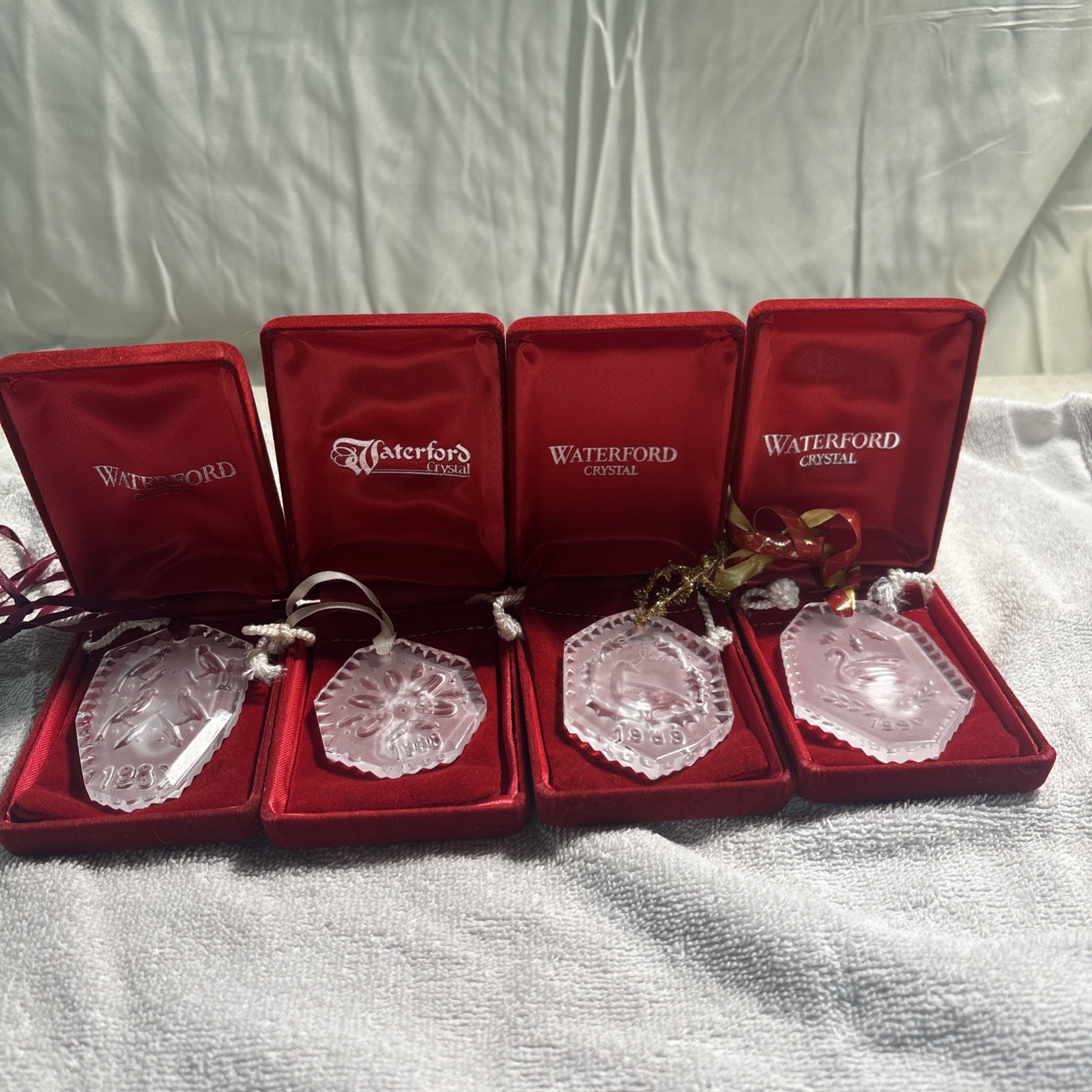 Waterford Crystal Christmas Ornaments Set of 4 in Original Boxes 1987-1990
