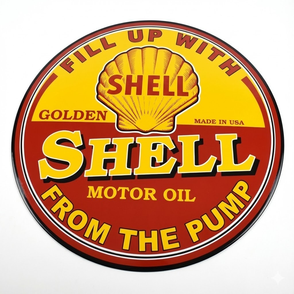Vintage 1930s Shell "Golden Shell" Motor Oil Sticker - 11" gas Station-Man Cave Vintage 1930s Shell "Golden Shell" Motor Oil Sticker - 11" gas Station-Man Cave