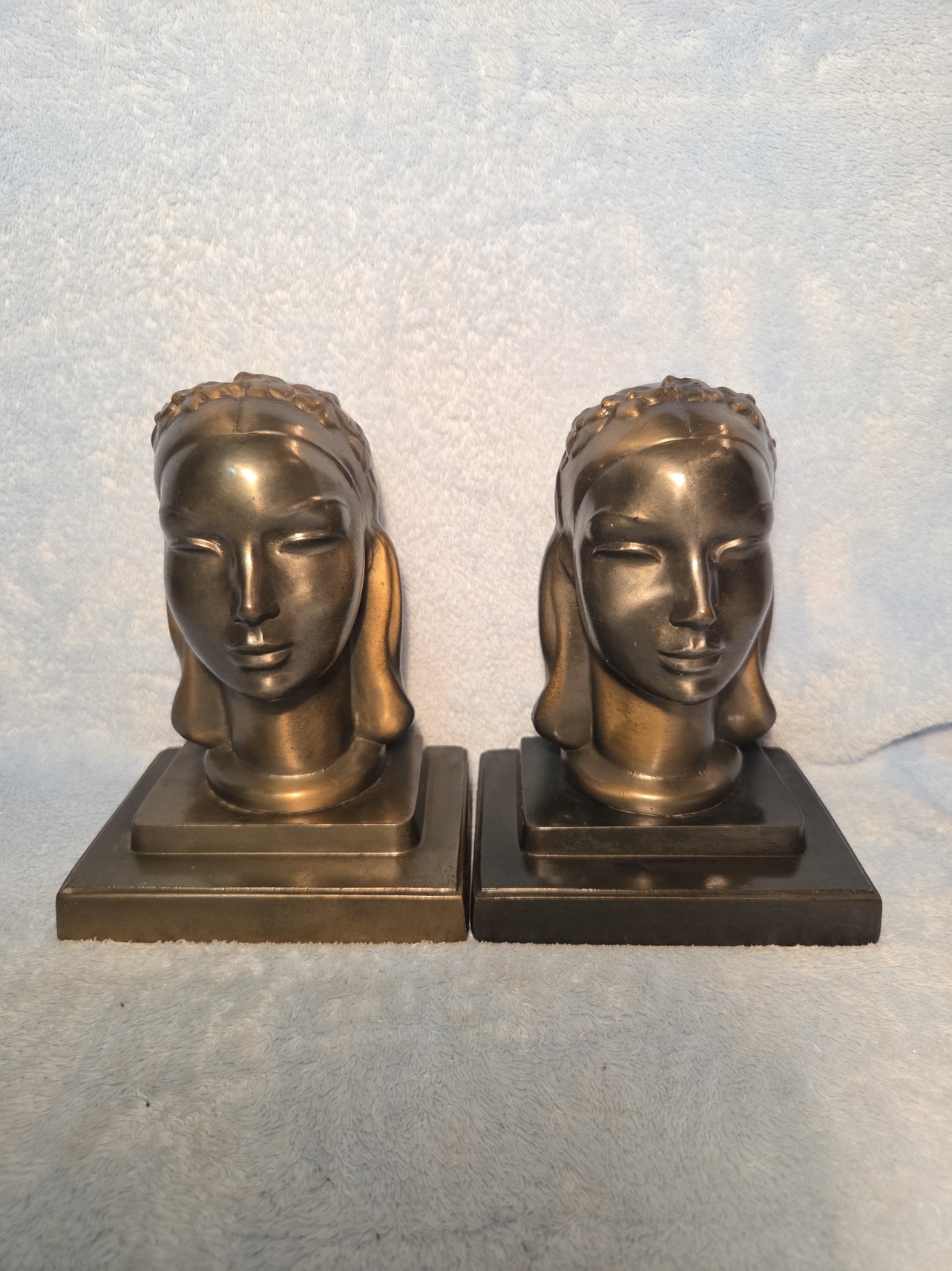 Original 1920s Frankart Female Bust Book Ends. 6.75" X 4.75"
