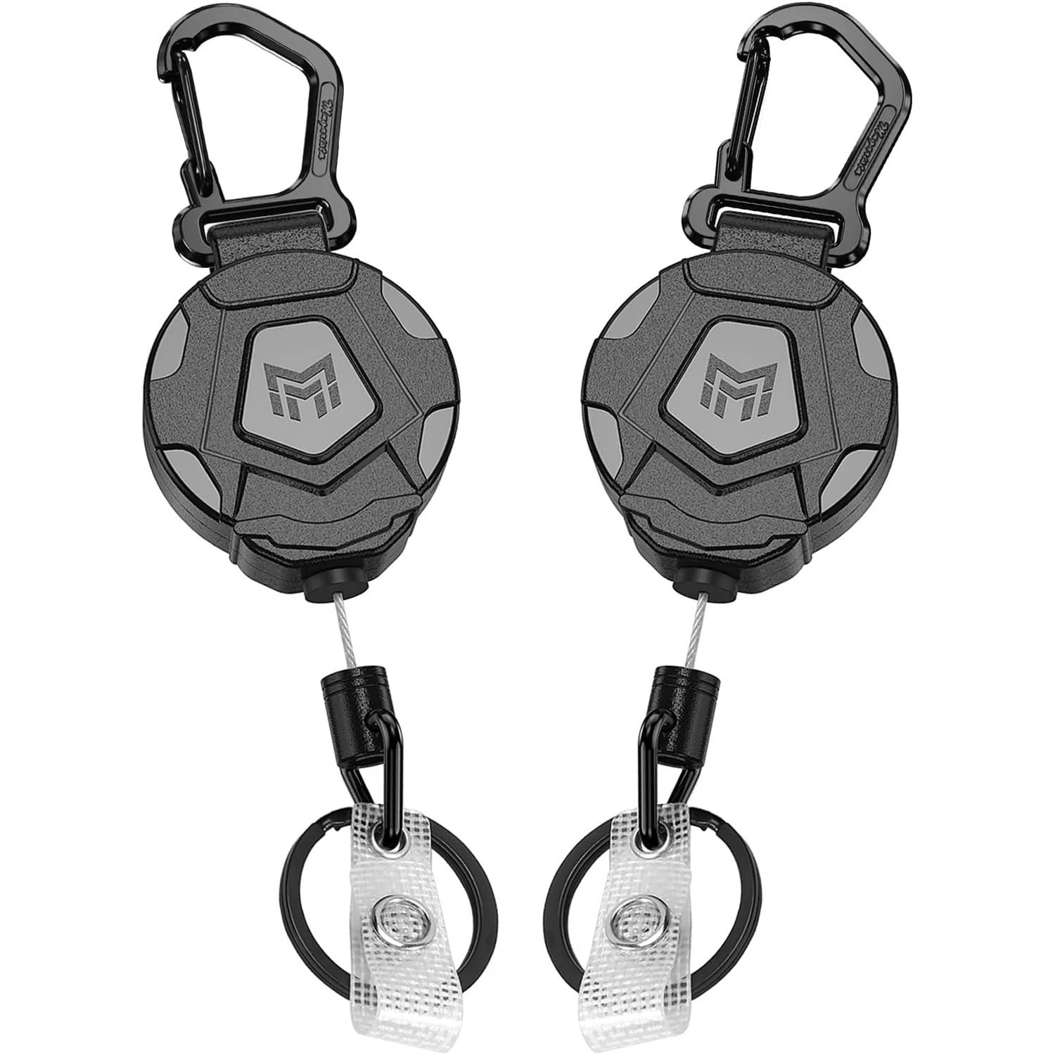 2 Pack Retractable Keychain Badge Reel Heavy Duty Carabiner 31.5" Steel Cord
