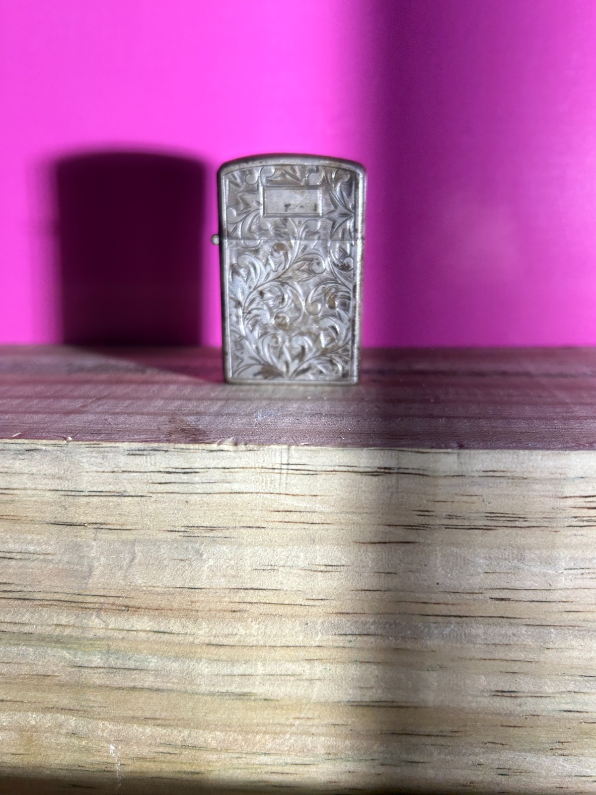 Vintage Solid Silver 950 Engraved Scroll Pocket Lighter Tobacciana Style