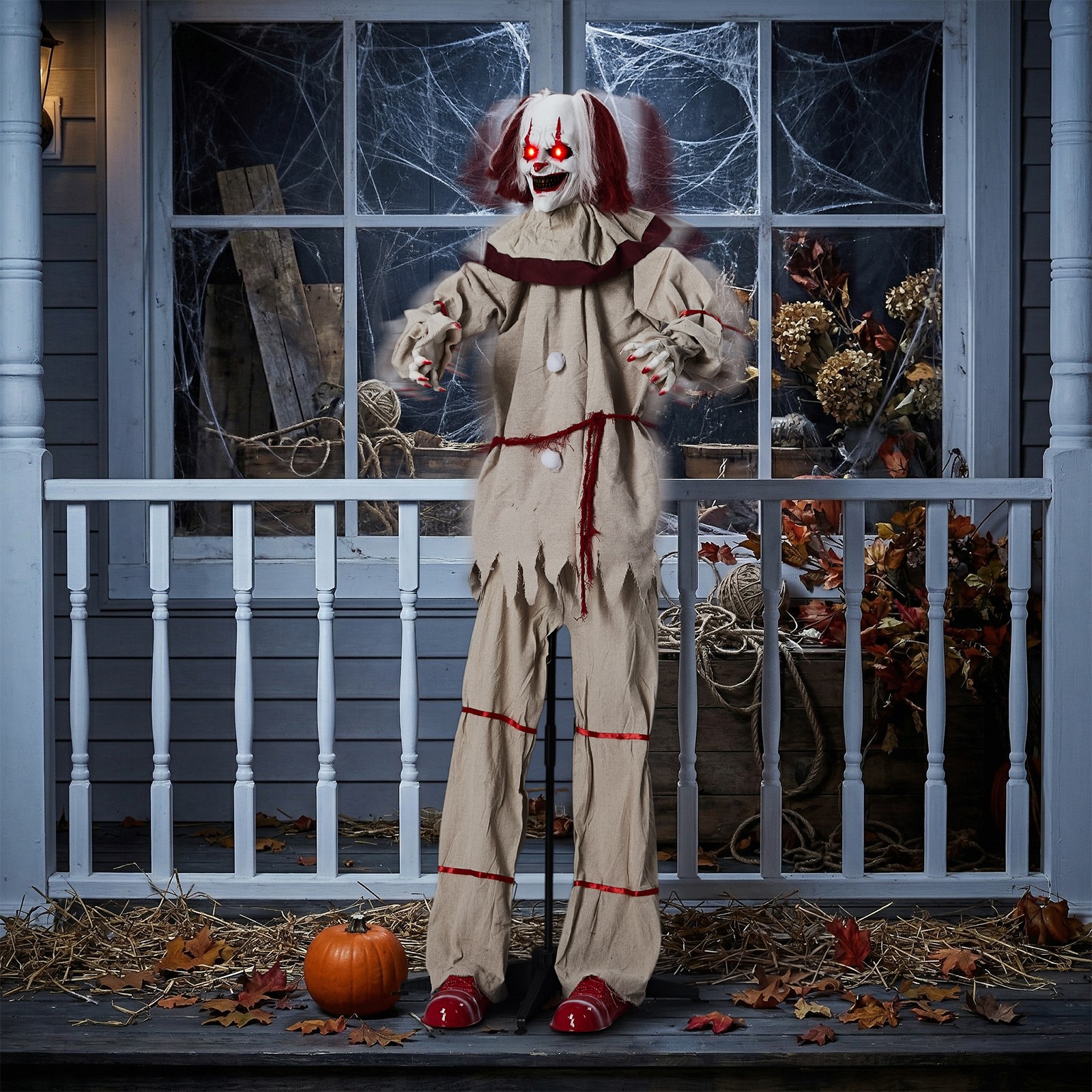 Halloween 6 FT Scary Animated Light-Up Eyes Talking Clown with Balloon Decor Halloween 6 FT Scary Animated Light-Up Eyes Talking Clown with Balloon Decor