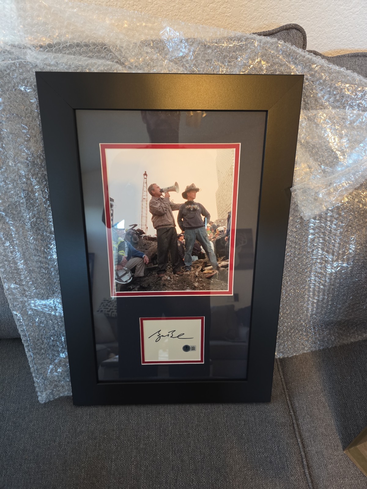 George W. Bush Signed Auto Ground Zero Custom Framed Cut Display 16x24 BAS COA
