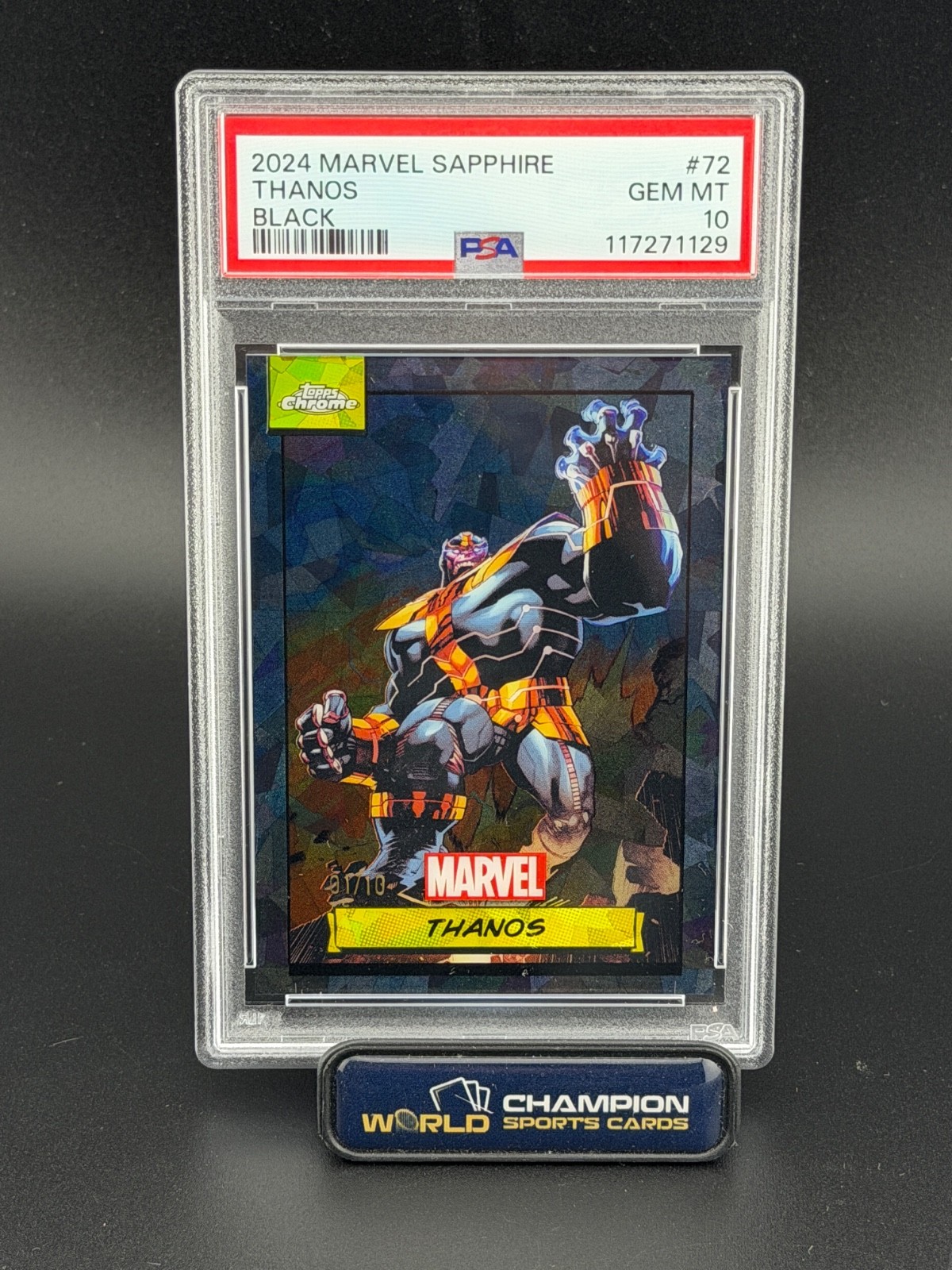 2024 Topps Chrome Marvel THANOS 01/10 Black Sapphire #72 PSA 10 NB1 2024 Topps Chrome Marvel THANOS 01/10 Black Sapphire #72 PSA 10 NB1