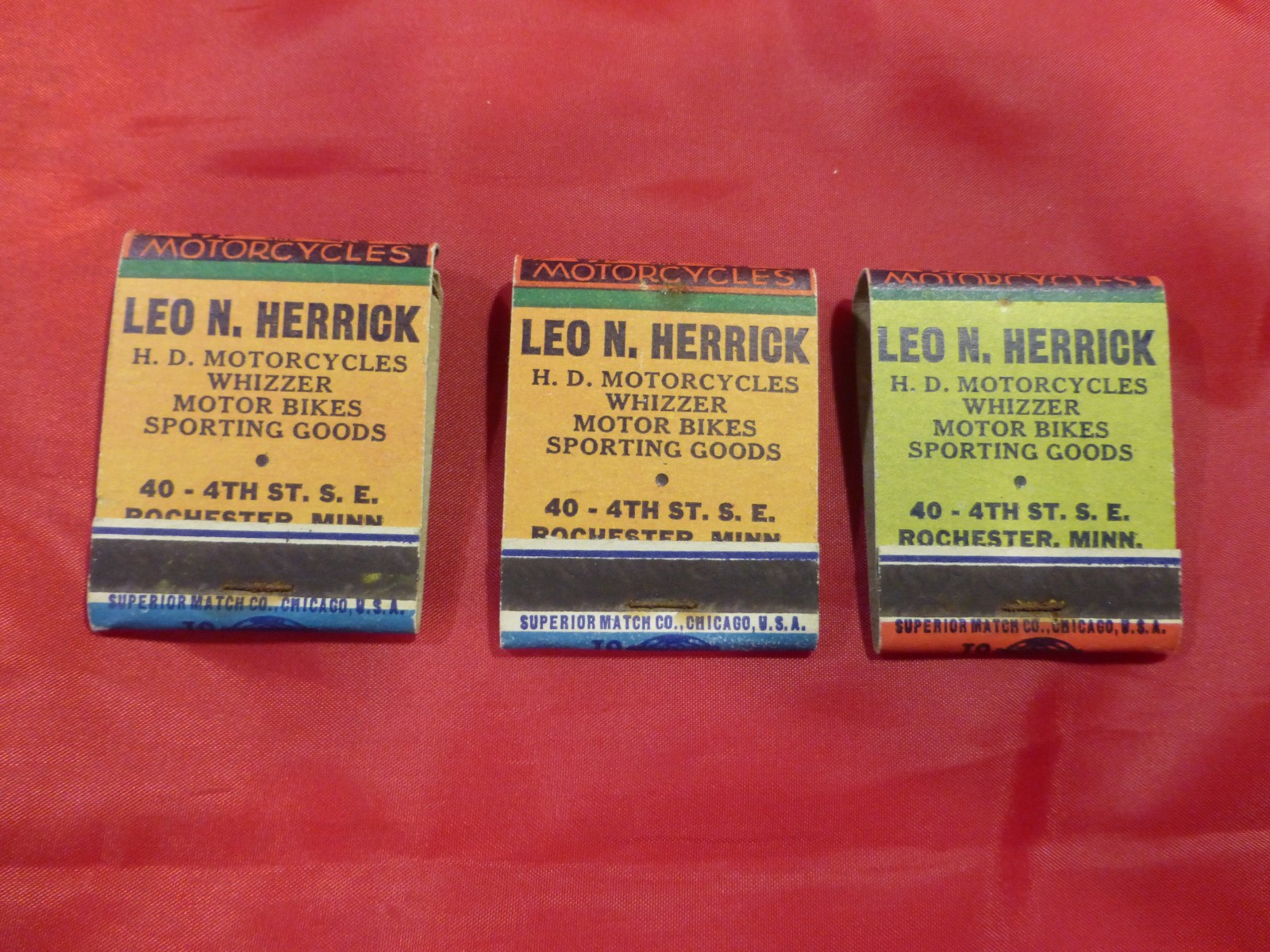 Vintage Harley Davidson Dealer Match Books Leo N Herrick 1940-1950 Total of 3 Vintage Harley Davidson Dealer Match Books Leo N Herrick 1940-1950 Total of 3