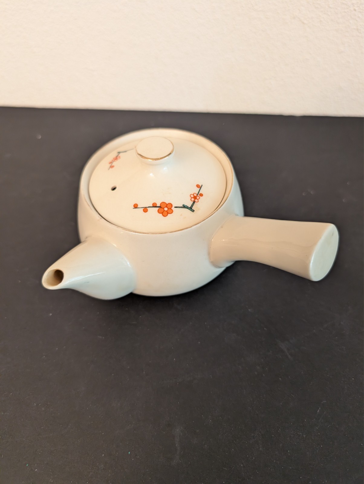 Japanese Cherry Blossom? Small Teapot Glazed Tan w Handle & Light Crazing Japanese Cherry Blossom? Small Teapot Glazed Tan w Handle & Light Crazing