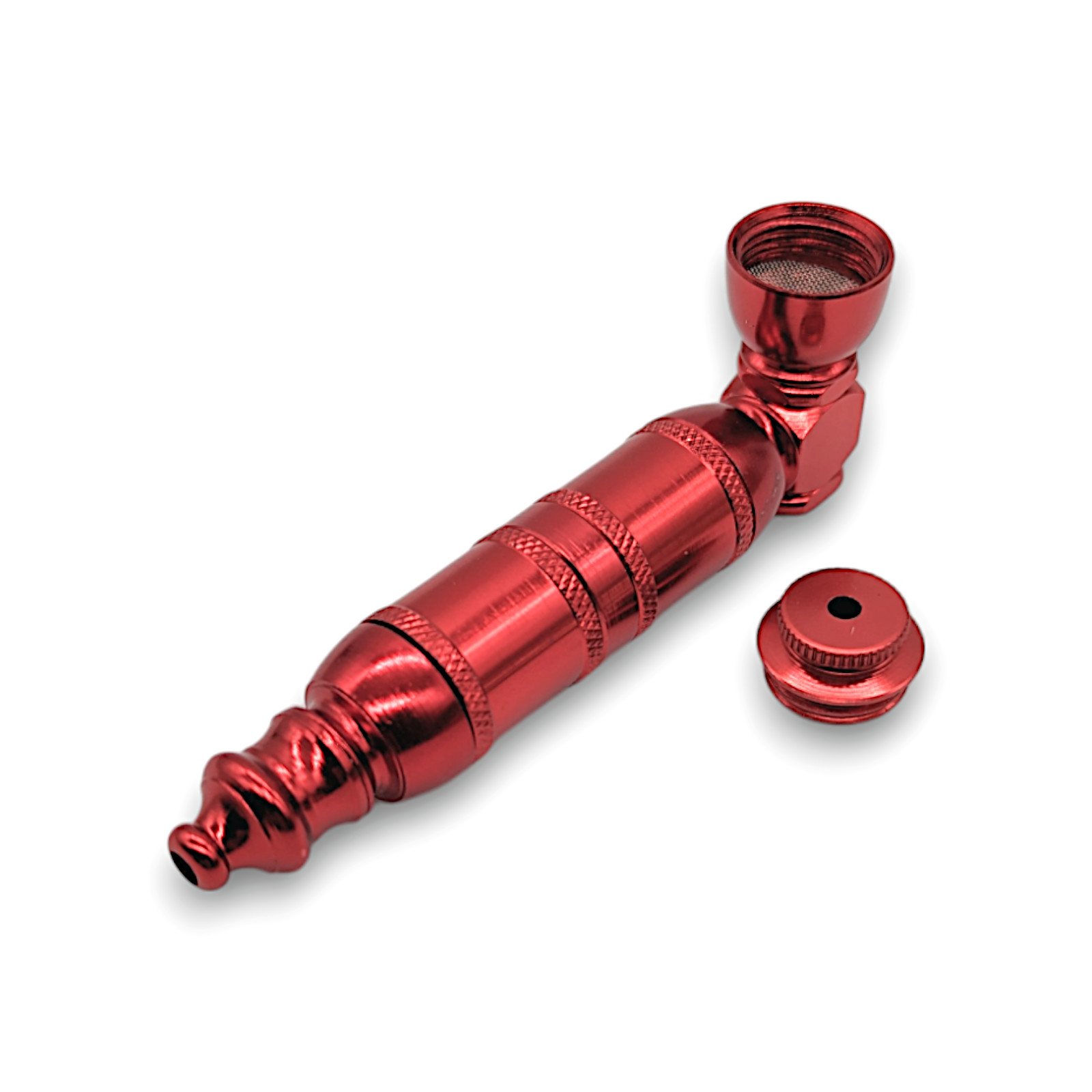 4" Metal Tobacco Smoking Hand Pipe Extended Chamber Lid and Screens Red