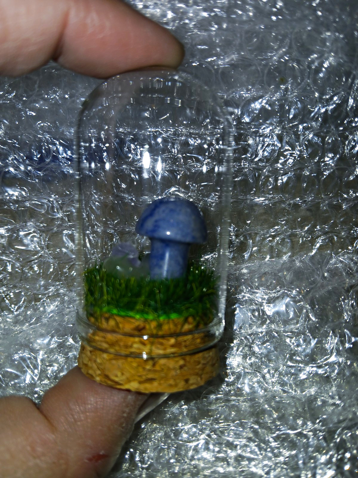Blue Sodalite Mini Mushroom Terarium with Clear Quarts Blue Sodalite Mini Mushroom Terarium with Clear Quarts