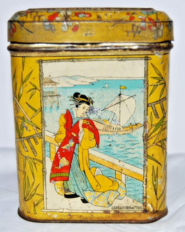 Antique French Tea Tin À La Porte Chinoise Paris 1890s Lithograph Box Le Puy