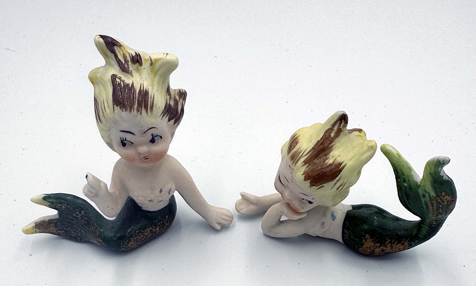 Vintage 1950's Pair Mid Century Bradley Wild Hair Ceramic Mermaid Rare Figurines Vintage 1950's Pair Mid Century Bradley Wild Hair Ceramic Mermaid Rare Figurines