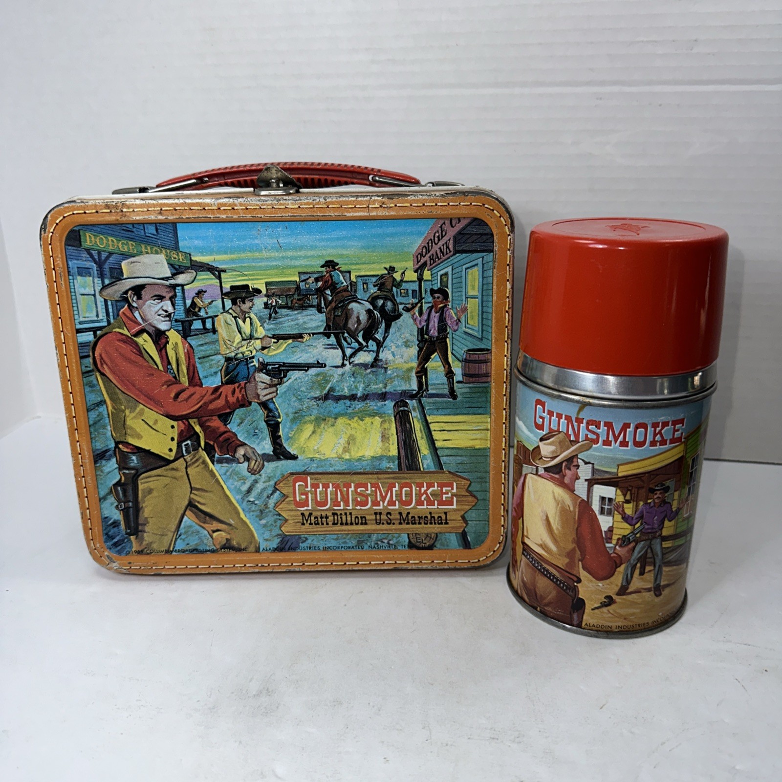 Vintage Gunsmoke Metal LunchBox Lunch Thermos 1959 Aladdin Matt Dillon Vintage Gunsmoke Metal LunchBox Lunch Thermos 1959 Aladdin Matt Dillon