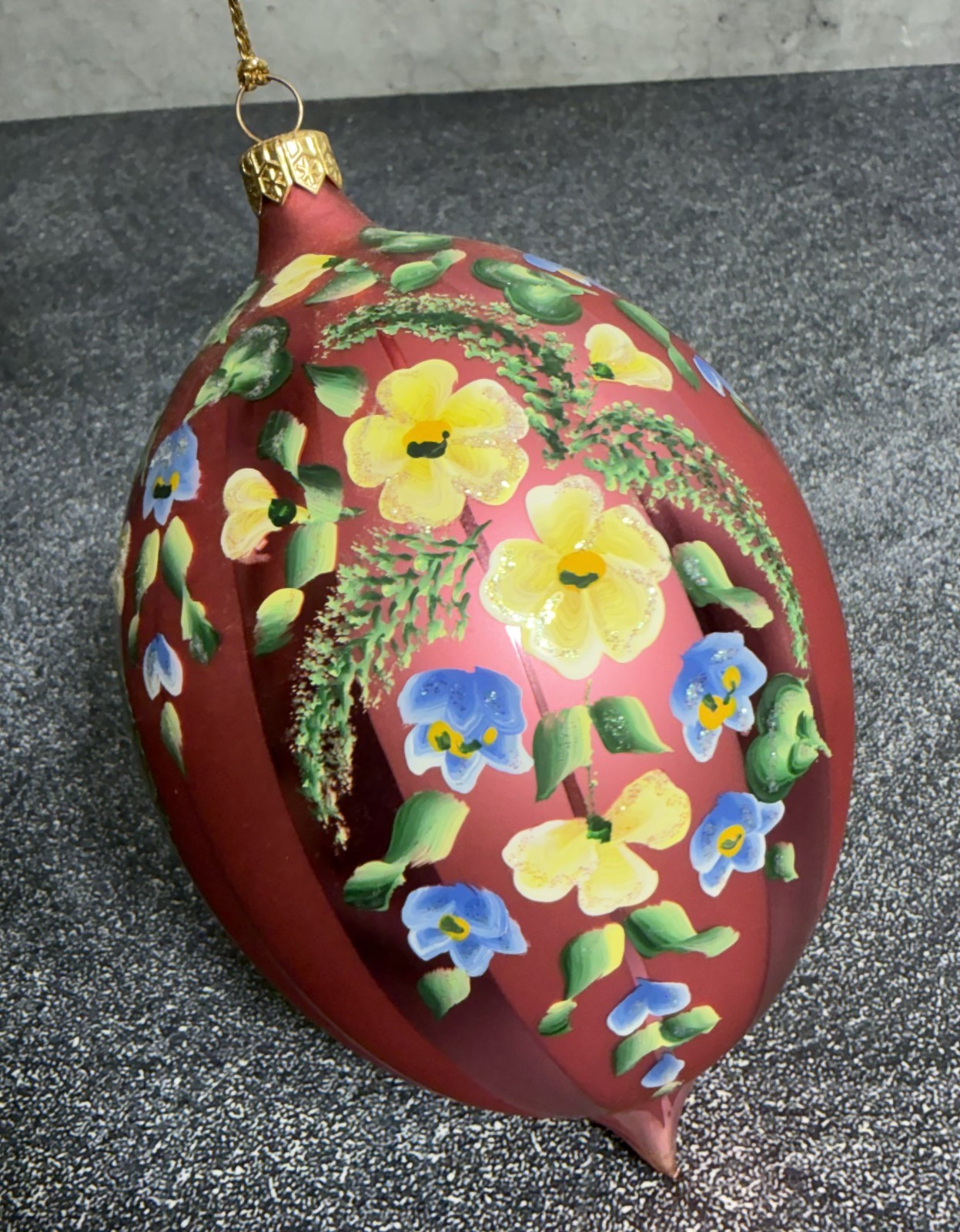 RARE - Christopher Radko - Red Bauble Ornament with Hand Painted Flowers RARE - Christopher Radko - Red Bauble Ornament with Hand Painted Flowers