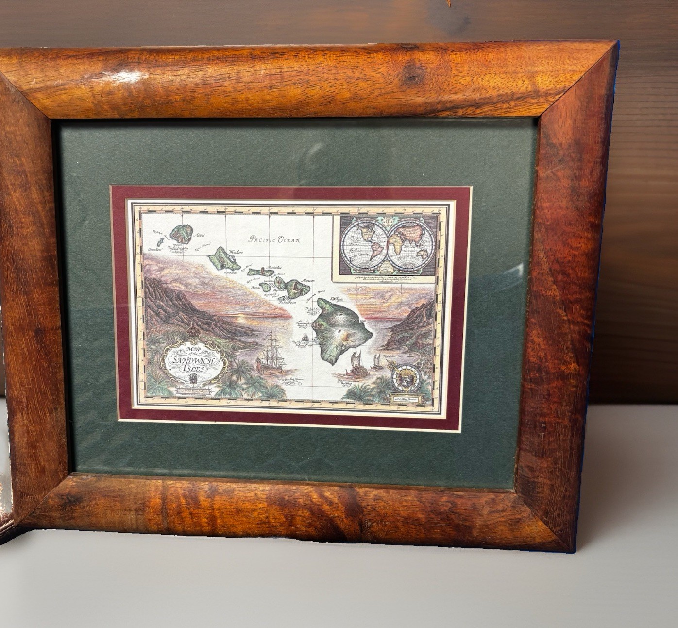 Vintage 1988 Blaise Domino “Map of the Sandwich Isles” Framed Hawaii Print Vintage 1988 Blaise Domino “Map of the Sandwich Isles” Framed Hawaii Print