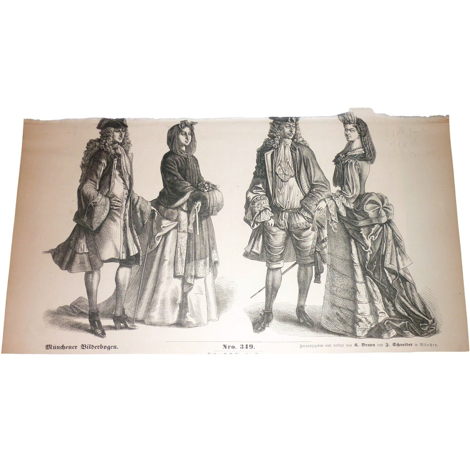 Munchener Bilderbogen No 349 Antique Print 18th Century Fashion Braun Schneider