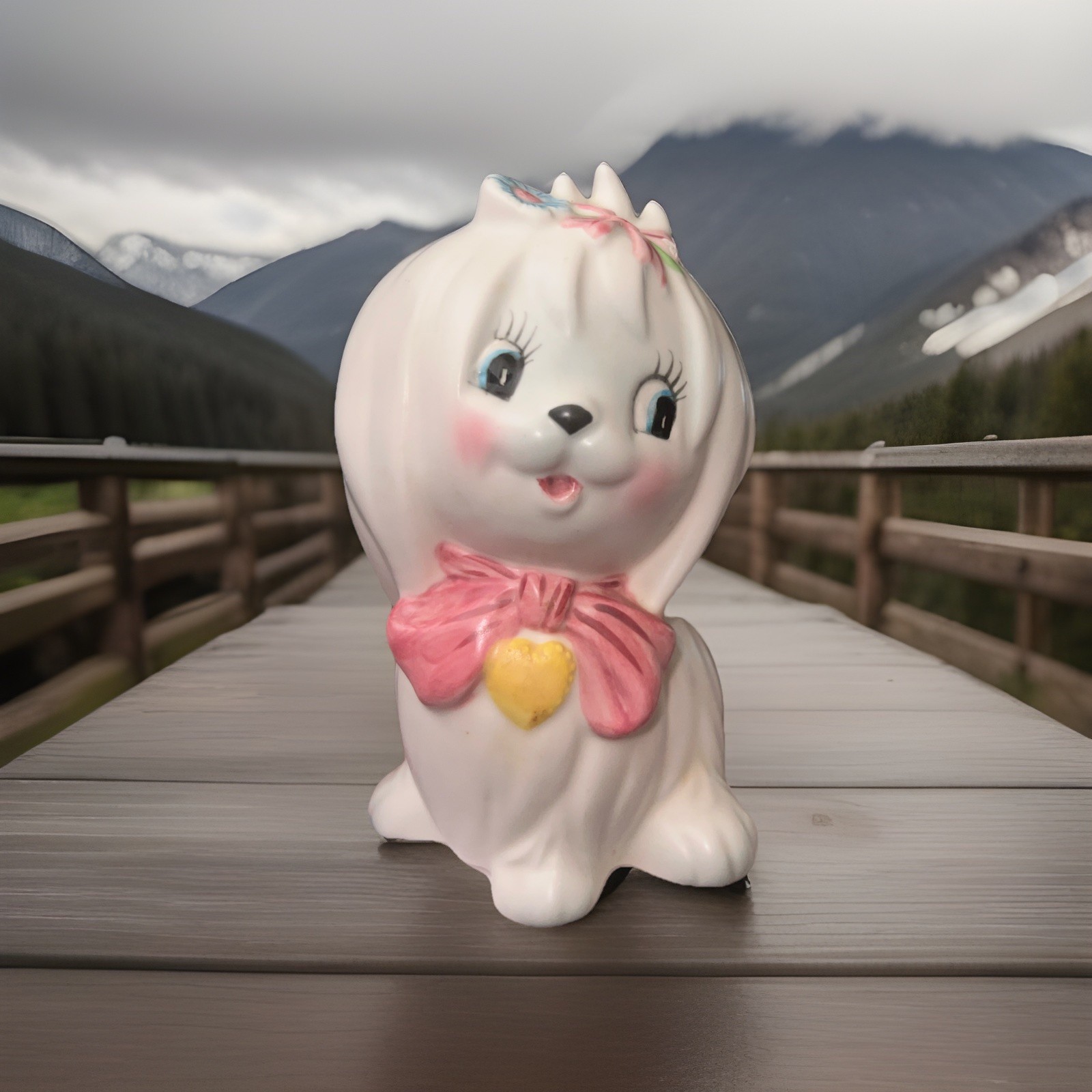 Vintage Lefton Mr Toodles Maltese Dog Planter #2631 Ceramic Puppy Pink Bow Flaw Vintage Lefton Mr Toodles Maltese Dog Planter #2631 Ceramic Puppy Pink Bow Flaw