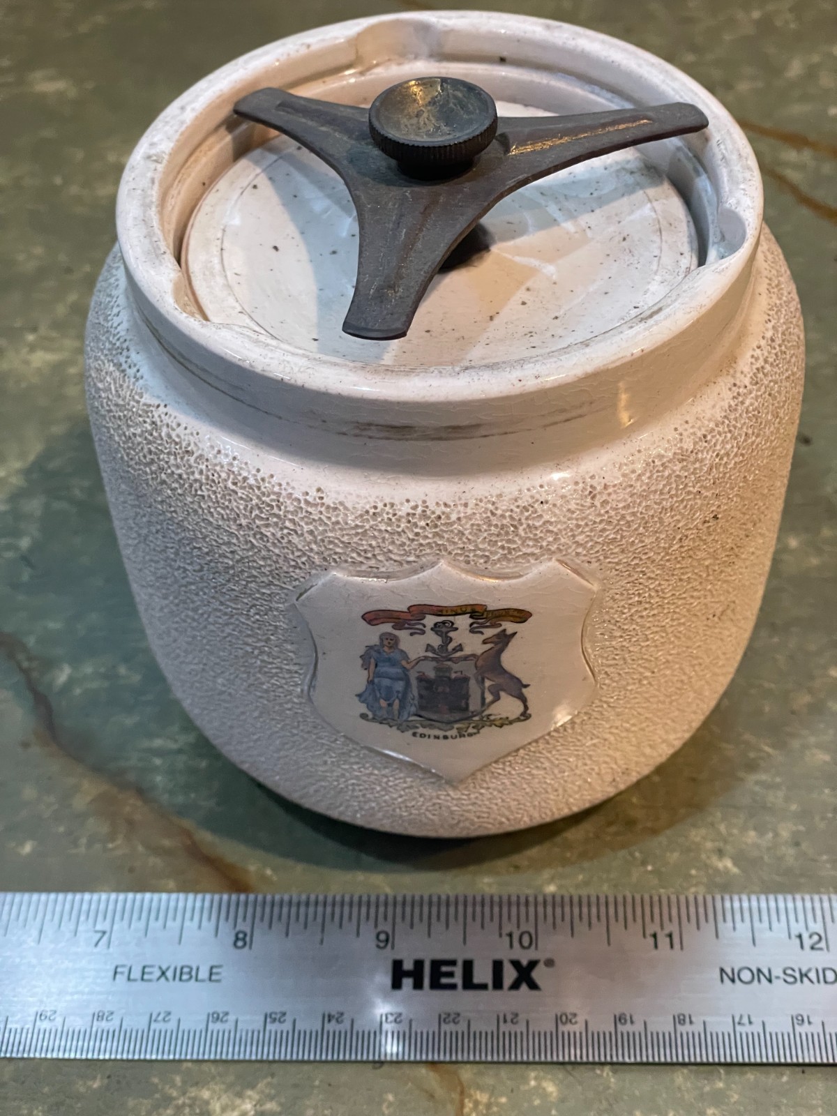 Antique Macintyre Edinburgh Armorial Tobacco Jar Humidor Burslem England c1905 Antique Macintyre Edinburgh Armorial Tobacco Jar Humidor Burslem England c1905