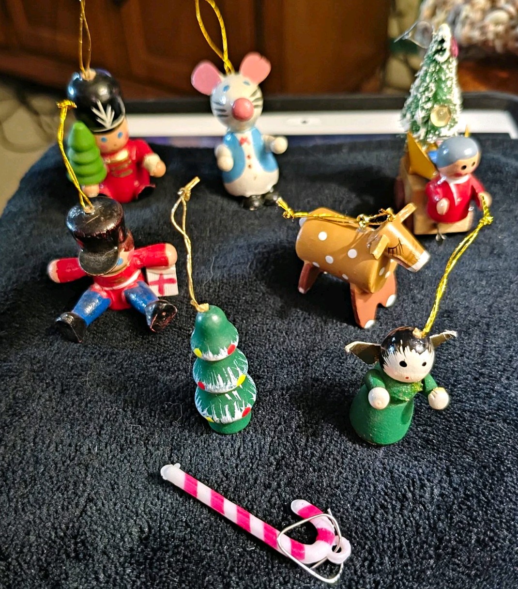 Lot of 7 Vintage Wooden Mini Christmas Ornaments Lot of 7 Vintage Wooden Mini Christmas Ornaments