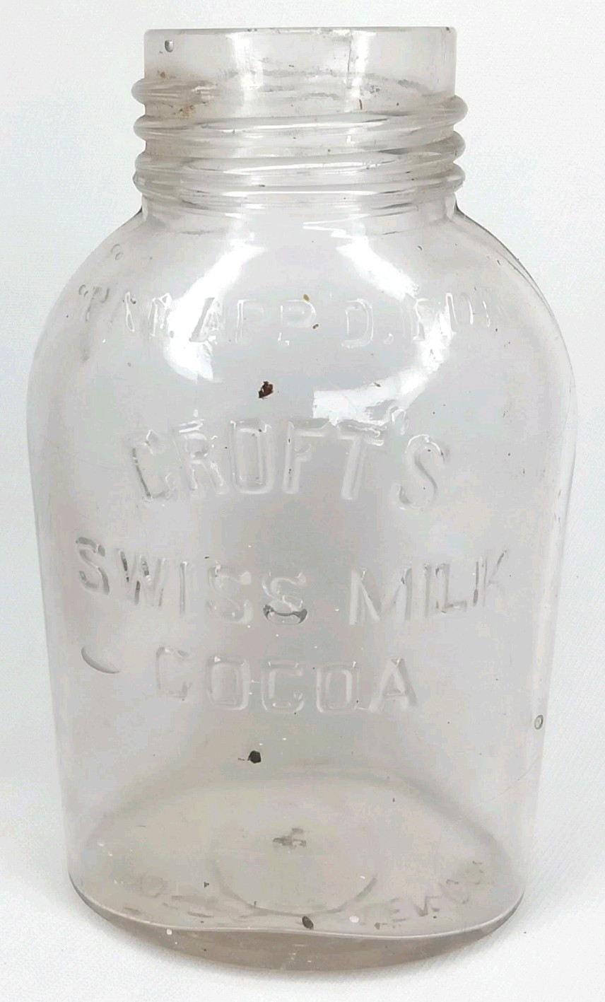 Crofts Swiss Milk Cocoa Advertising Glass Bottle Antique 1890s Made In USA Crofts Swiss Milk Cocoa Advertising Glass Bottle Antique 1890s Made In USA