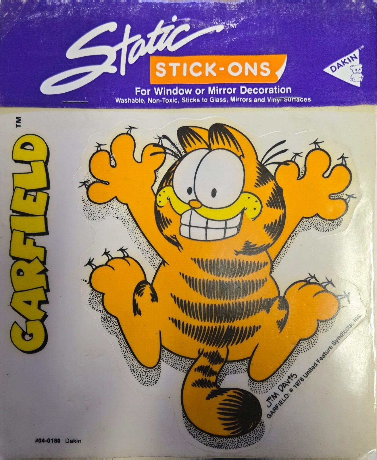 Vintage 1987 Dakin Garfield Static Stick-Ons Window Cling Sticker Jim Davis NOS Vintage 1987 Dakin Garfield Static Stick-Ons Window Cling Sticker Jim Davis NOS