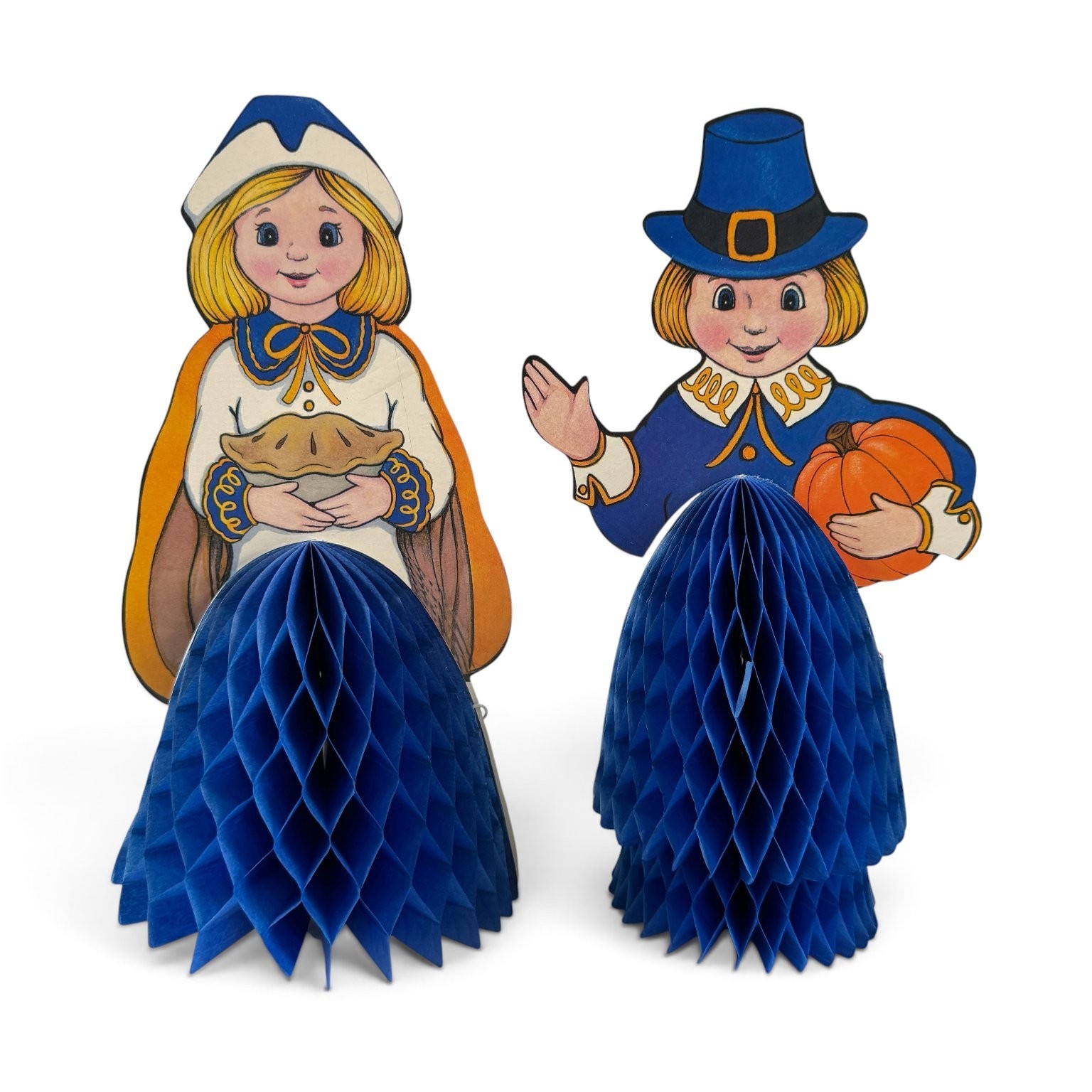 Beistle Pilgrim Boy Girl Honeycomb Tabletop Decorations 10" Thanksgiving Vintage Beistle Pilgrim Boy Girl Honeycomb Tabletop Decorations 10" Thanksgiving Vintage