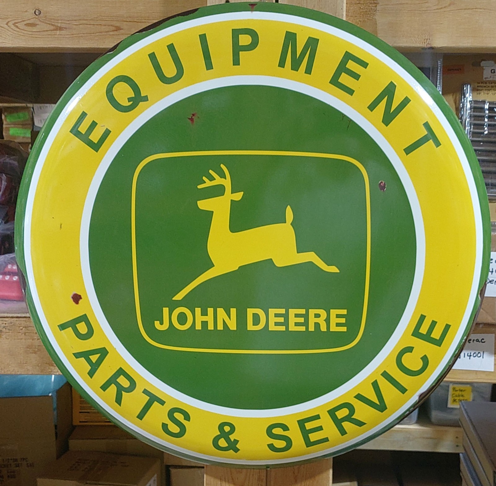 John Deere Tractor High Gloss 24" Tin Button Sign Parts Service Equipment
