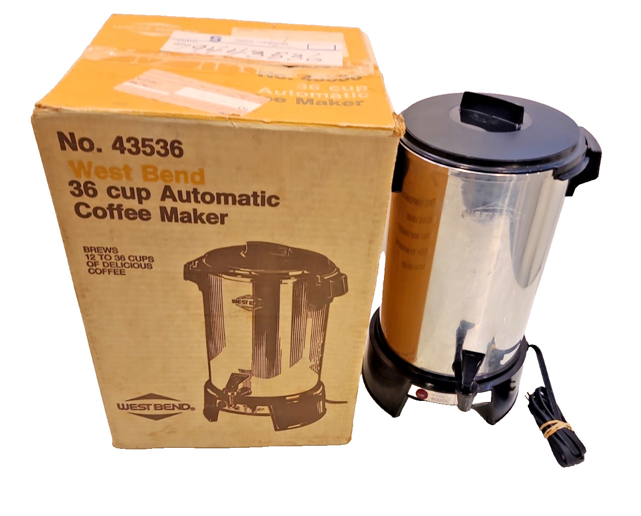 MCM West Bend Chrome Coffee Percolator Model 43536 Vintage In Box Untested MCM West Bend Chrome Coffee Percolator Model 43536 Vintage In Box Untested