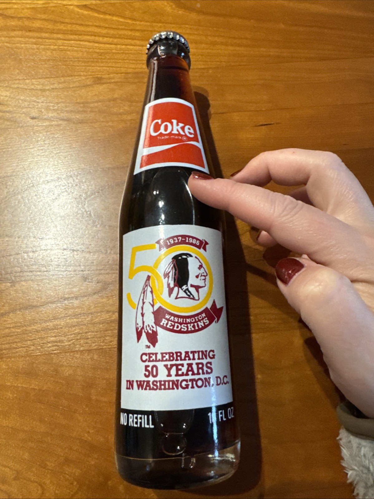 VINTAGE WASHINGTON REDSKINS Coca Cola Bottle "50 Years in Washington D.C." VINTAGE WASHINGTON REDSKINS Coca Cola Bottle "50 Years in Washington D.C."