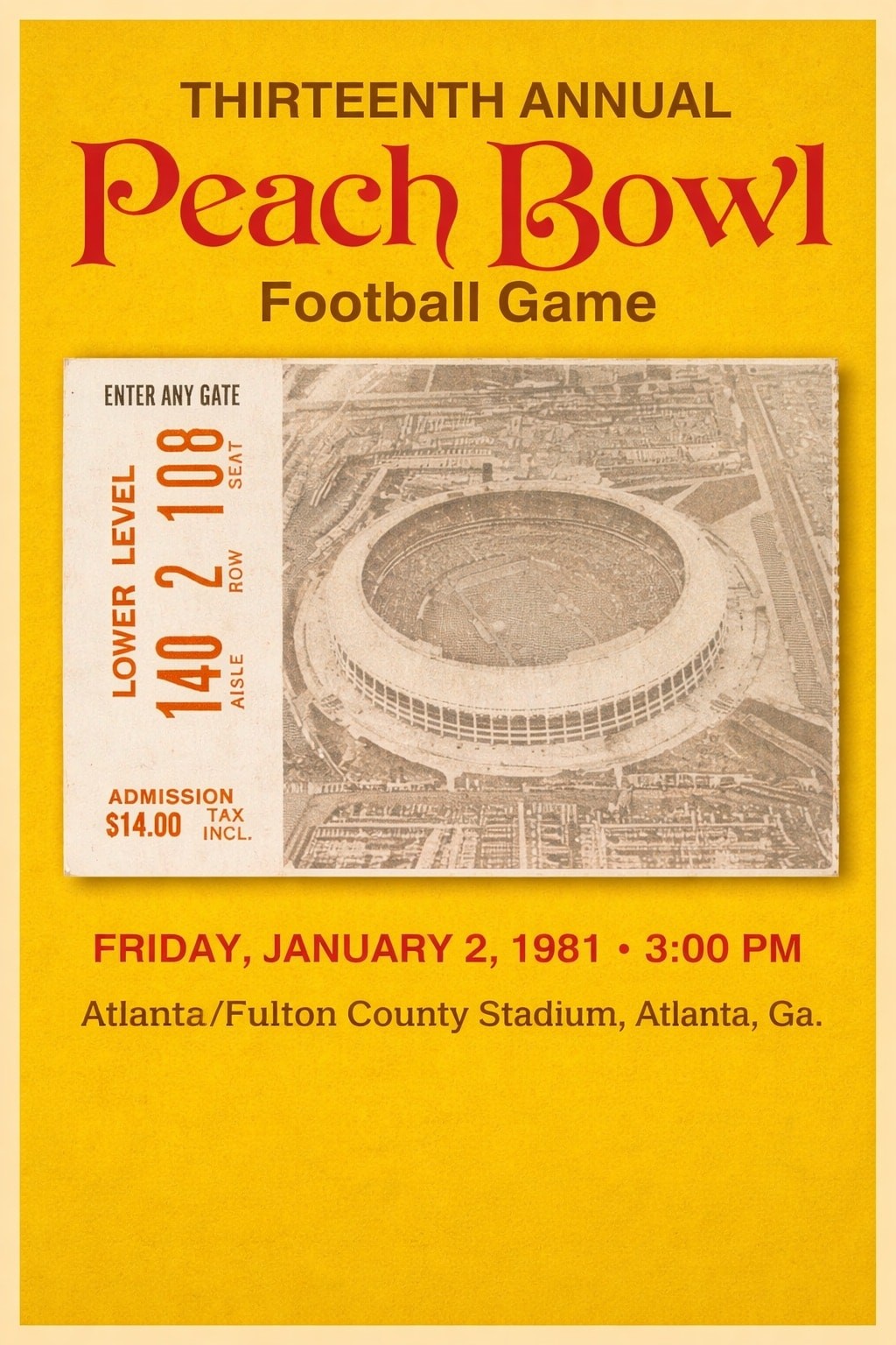 🏈 Peach Bowl (1981) Football Game Poster - 24x36” - Vintage Wall Decor 200gsm 🏈 Peach Bowl (1981) Football Game Poster - 24x36” - Vintage Wall Decor 200gsm