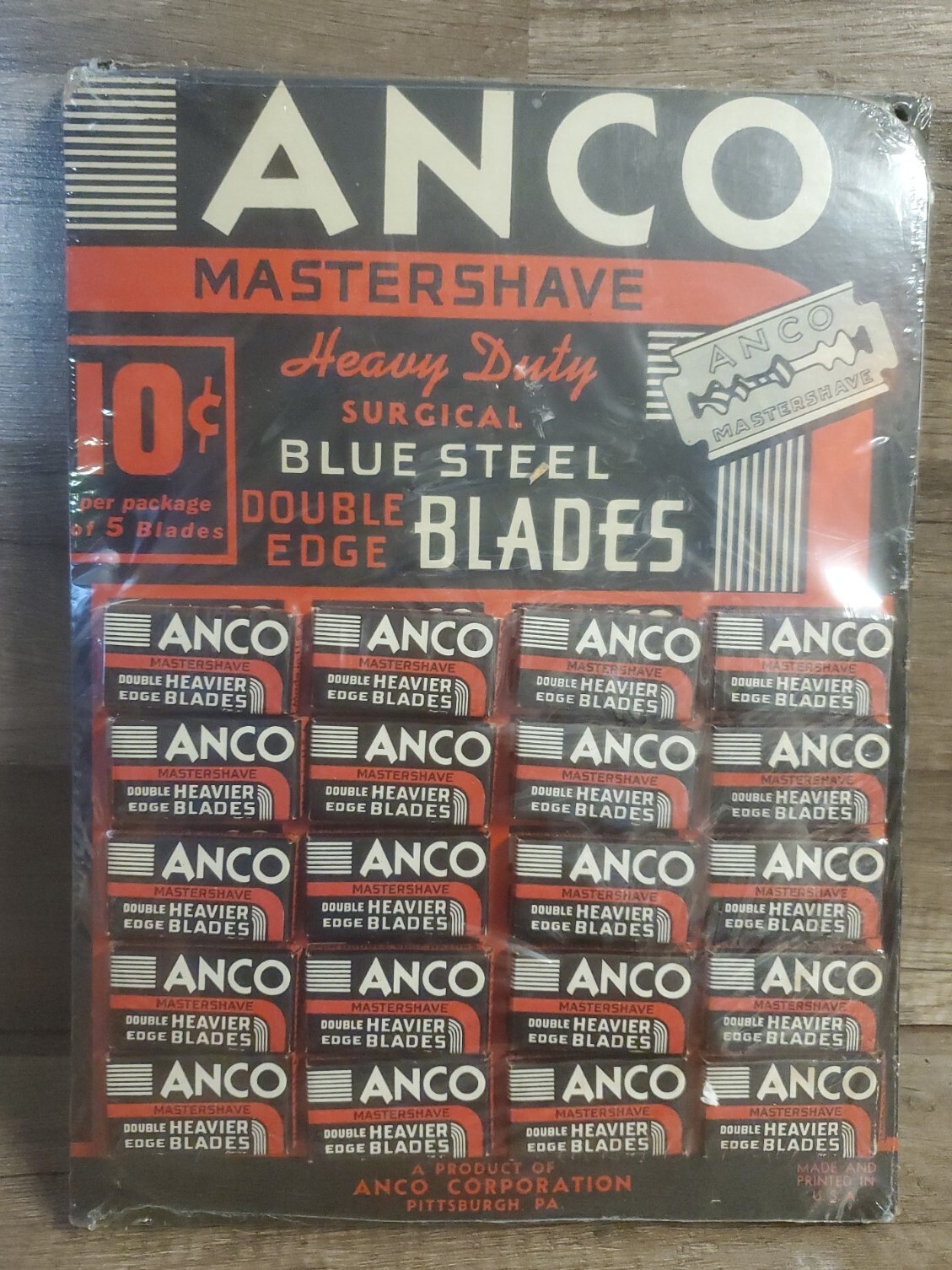 Vintage Anco Razor Blade Store Display Card Rare 20 Count 12.5" X 9" 