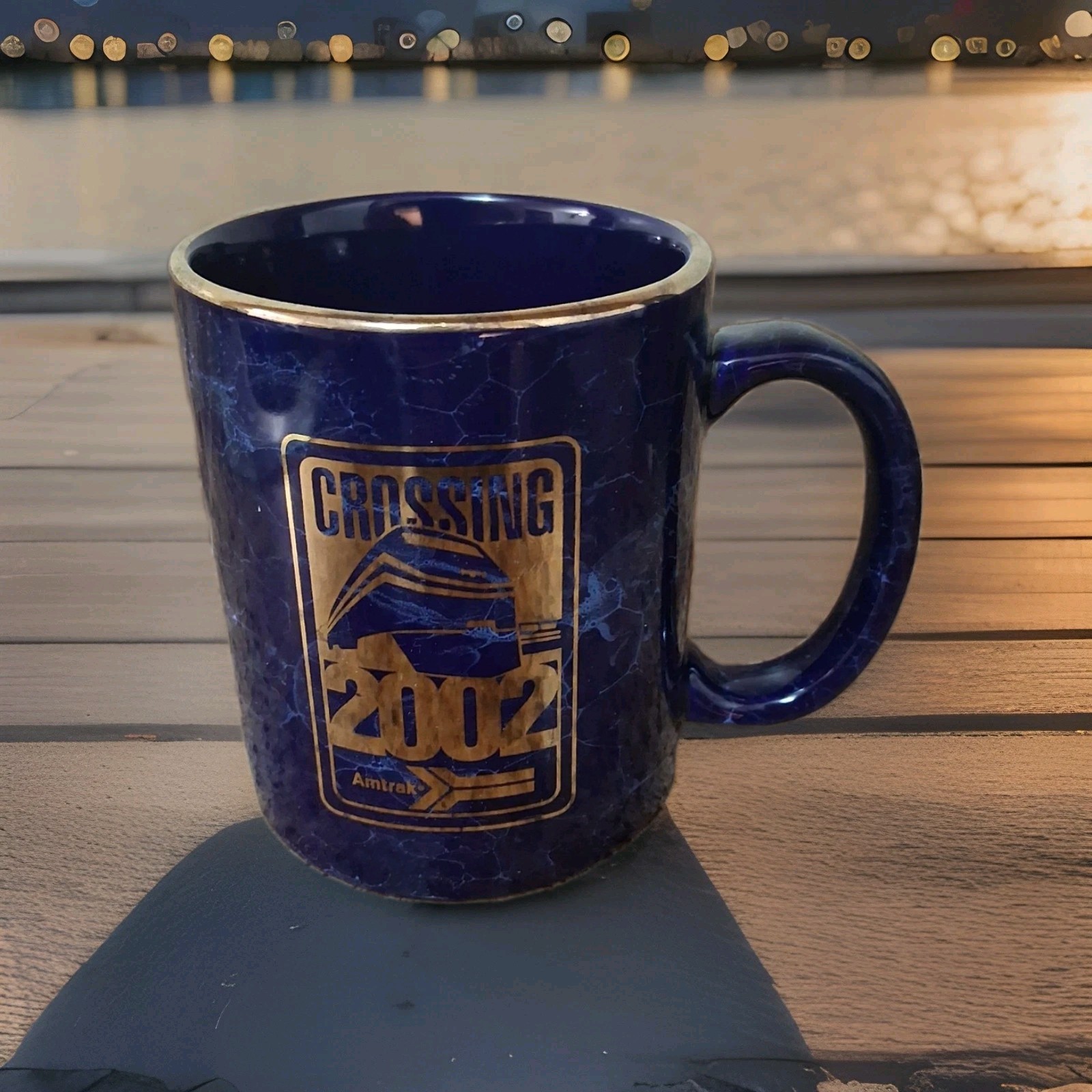 Rare Vintage Blue Amtrak Train 2002 Coffee Mug Ceramic Gold Rim Trim Logo Rare Vintage Blue Amtrak Train 2002 Coffee Mug Ceramic Gold Rim Trim Logo