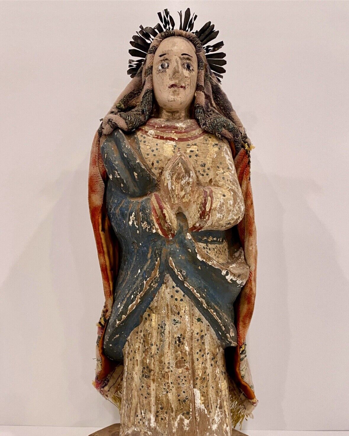 Antique Wooden Carving, Statue of  The Virgin Mary, Madonna Icon