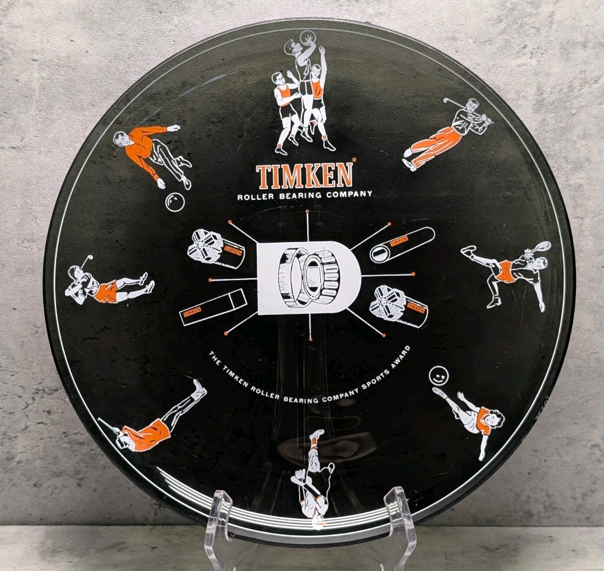Vintage Timken Roller Bearing Company Sports Award Glass Plate Canton Ohio Vintage Timken Roller Bearing Company Sports Award Glass Plate Canton Ohio