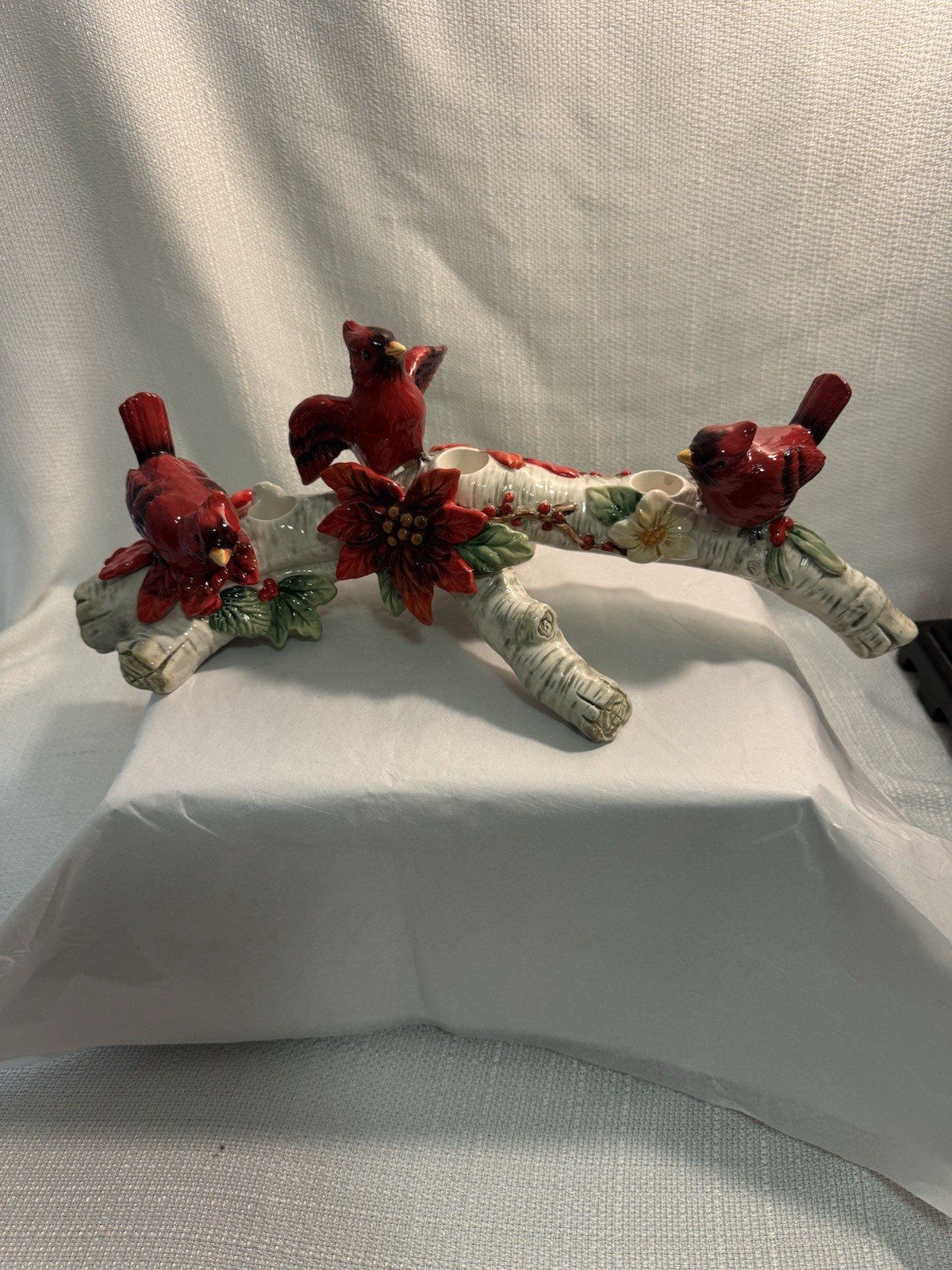 RARE NIB FITZ & FLOYD CARDINAL CHRISTMAS 3 LIGHT CANDELABRA 49-752. RETIRED MINT RARE NIB FITZ & FLOYD CARDINAL CHRISTMAS 3 LIGHT CANDELABRA 49-752. RETIRED MINT