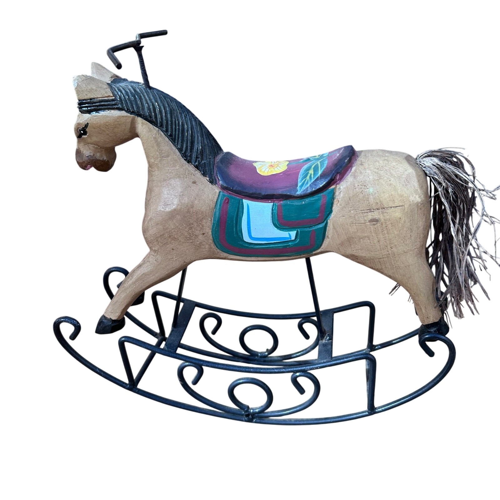 Vintage Rocking Horse sculpture wood metal German Dutch Painted Baby Nursery Vintage Rocking Horse sculpture wood metal German Dutch Painted Baby Nursery