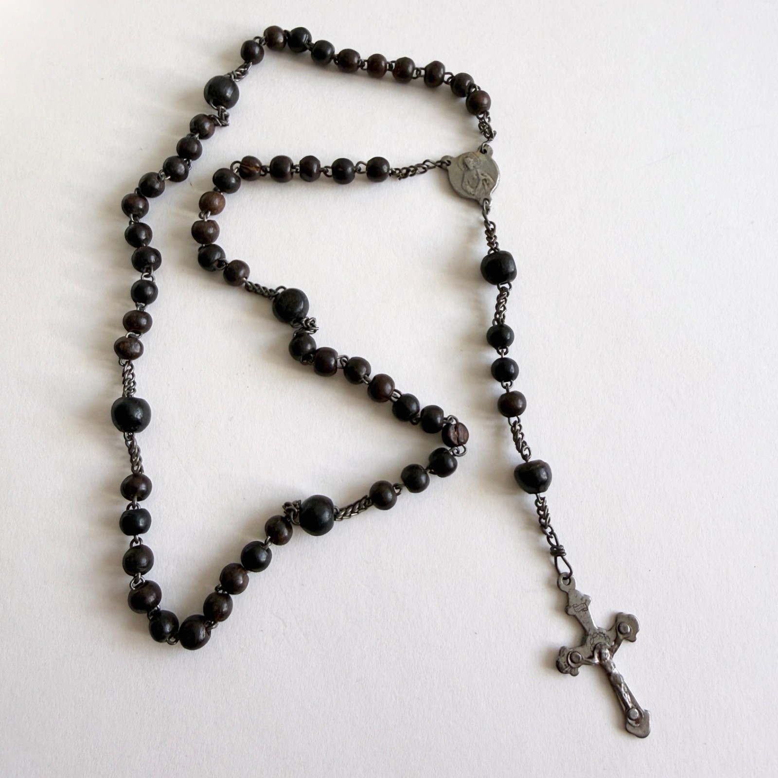 Antique 1890s French Dominican Rosary Steel Hand-Riveted Trifolium Cross Monasti