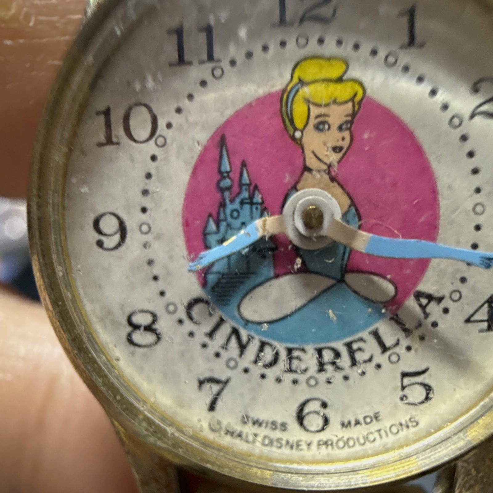 Vintage 1970s Disney Cinderella Swiss Made Wind Up Watch Character Hands