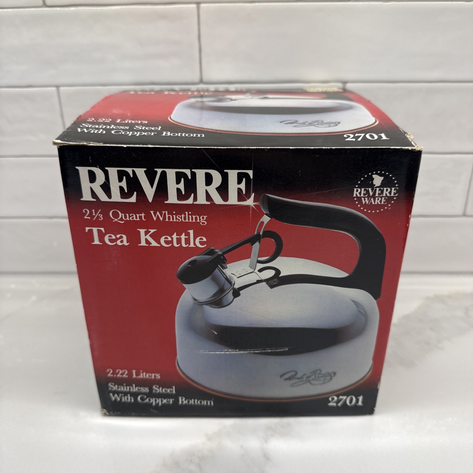 1986 Revere Ware 2701 2⅓ Qt Whistling Tea Kettle Copper Bottom Rome NY USA w/Box 1986 Revere Ware 2701 2⅓ Qt Whistling Tea Kettle Copper Bottom Rome NY USA w/Box