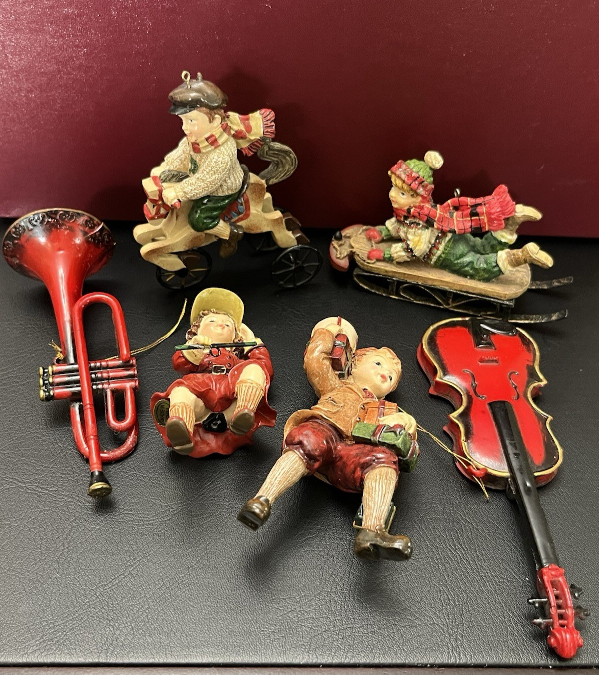 Vintage Lot of 6 Christmas Ornaments Victorian Theme Sled Children Instruments Vintage Lot of 6 Christmas Ornaments Victorian Theme Sled Children Instruments