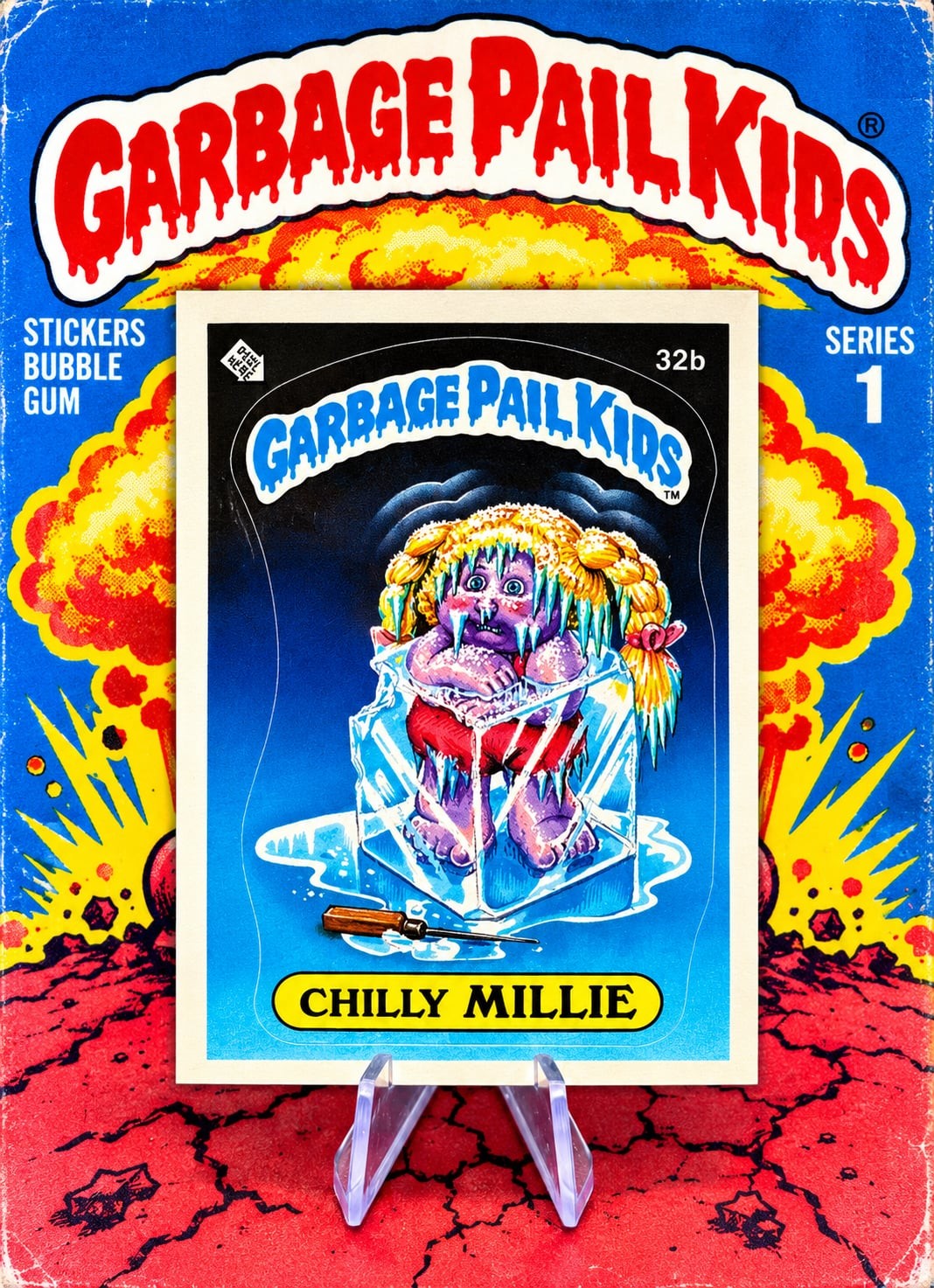TRUE 1985 SERIES 1 CHILLY MILLY 32b Sticker Card Topps GARBAG PAIL KIDS GPK RARE
