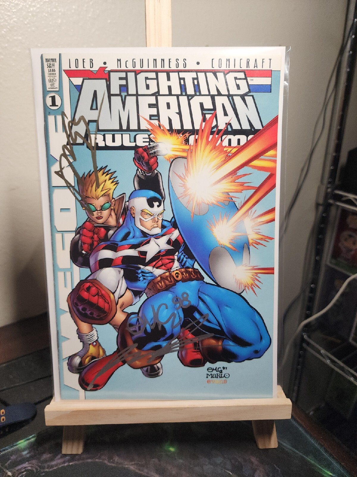 Fighting American 1 Rules Of The Game Signed Rob Liefeld Ed McGuinness Loeb COA. Fighting American 1 Rules Of The Game Signed Rob Liefeld Ed McGuinness Loeb COA.