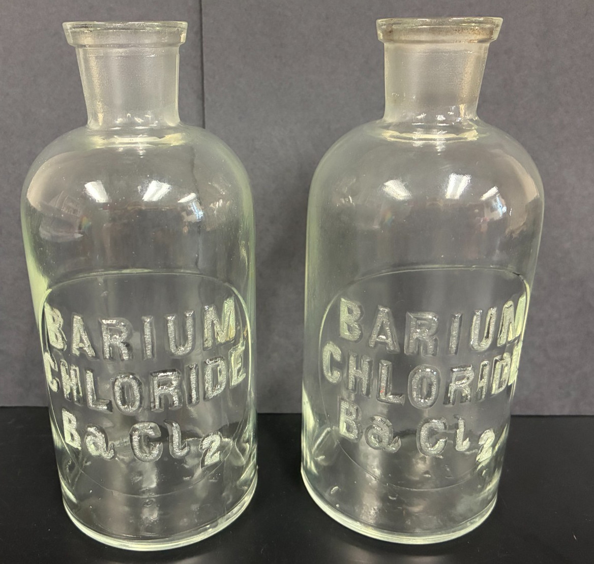x2 Barium Chloride BACL2 - Vintage TCW Wheaton 5.5" Glass Chemical Bottles RARE x2 Barium Chloride BACL2 - Vintage TCW Wheaton 5.5" Glass Chemical Bottles RARE