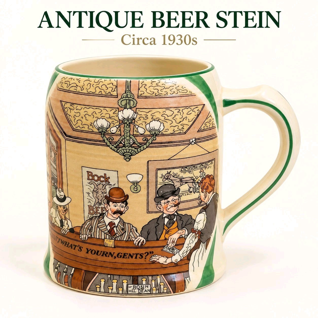Antique 1930s Crown Ducal Beer Stein Tankard What’s Yourn Gents Pub Bar England Antique 1930s Crown Ducal Beer Stein Tankard What’s Yourn Gents Pub Bar England
