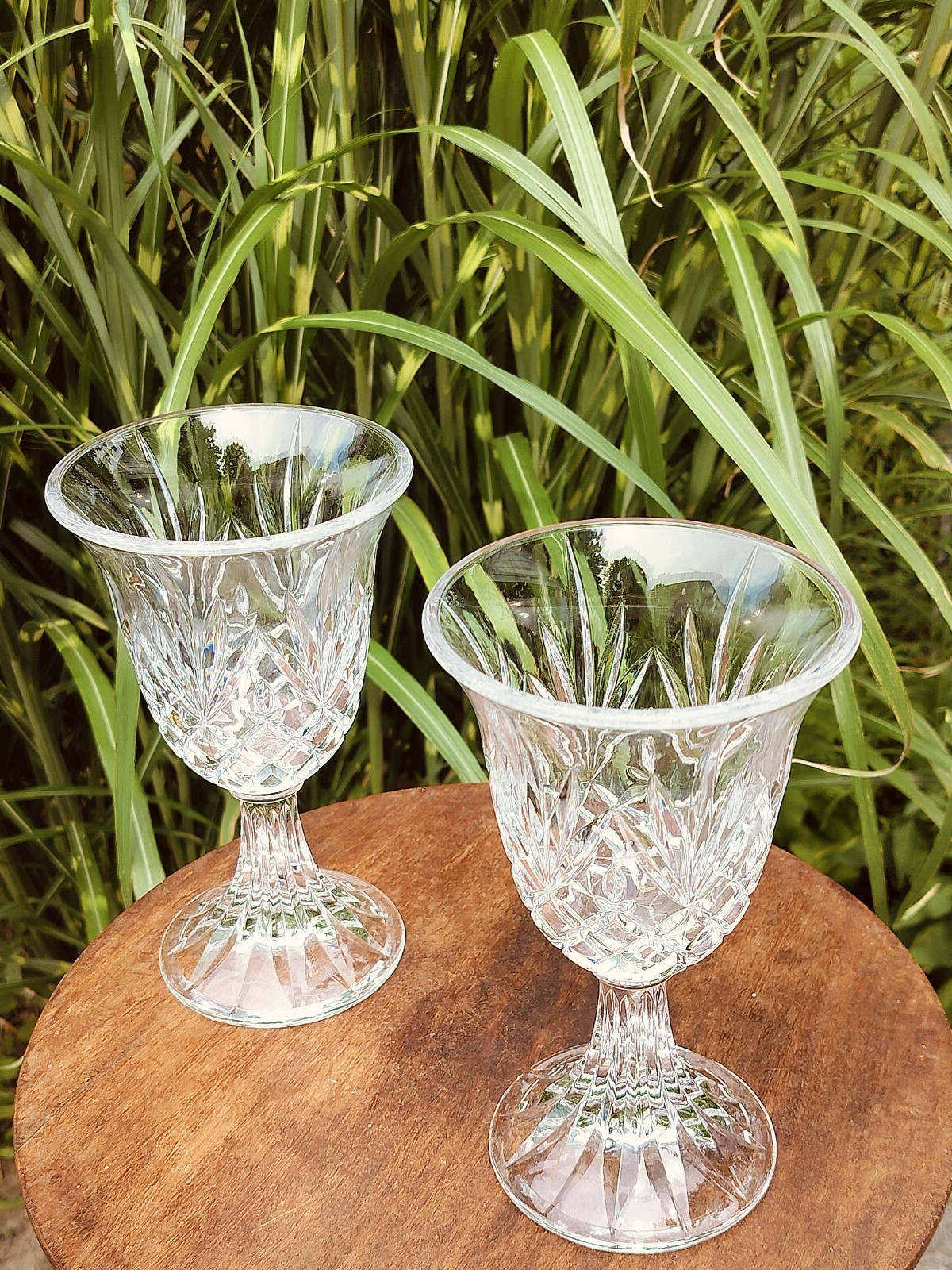 Godinger Lexington Lead Crystal Open Hurricane Vase Goblets Set of 2 7 1/2" Tall