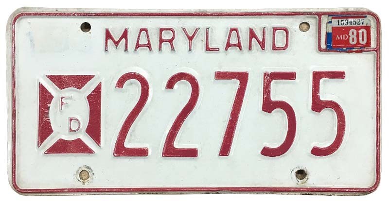 Vintage Maryland 1980 Fire Department Firefighter Fireman License Plate 22755 Vintage Maryland 1980 Fire Department Firefighter Fireman License Plate 22755