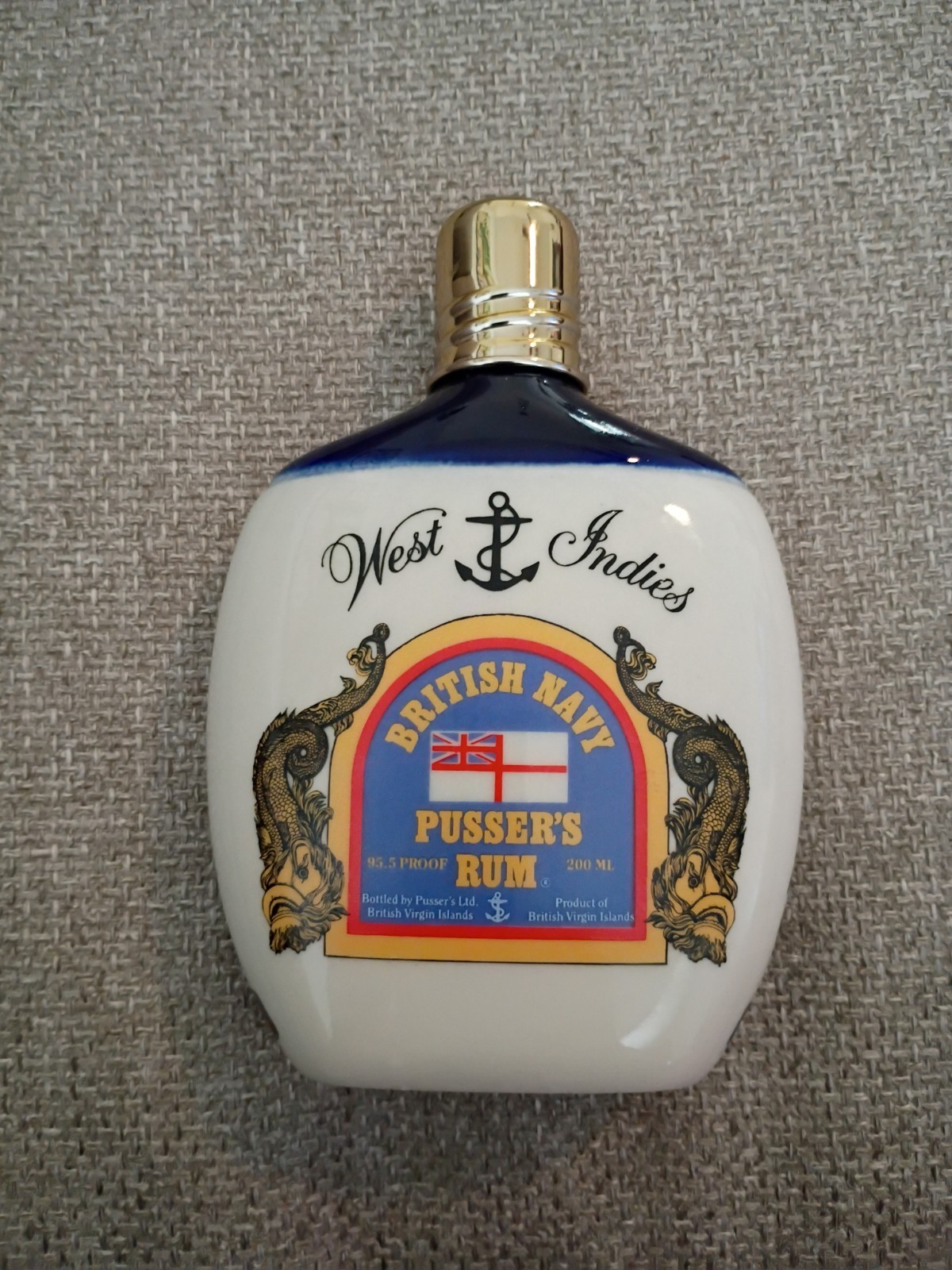 Vintage British Navy Pusser's Rum Porcelain Empty Flask Bottle 200 ml England Vintage British Navy Pusser's Rum Porcelain Empty Flask Bottle 200 ml England