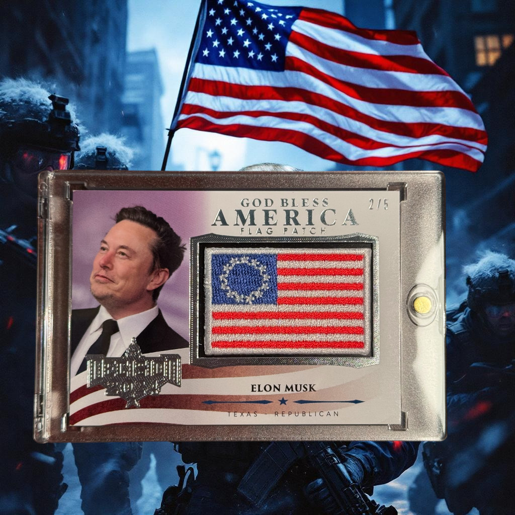 2024-25 Decision Elon Musk God Bless America Flag Patch 2/5 Rare 2024-25 Decision Elon Musk God Bless America Flag Patch 2/5 Rare