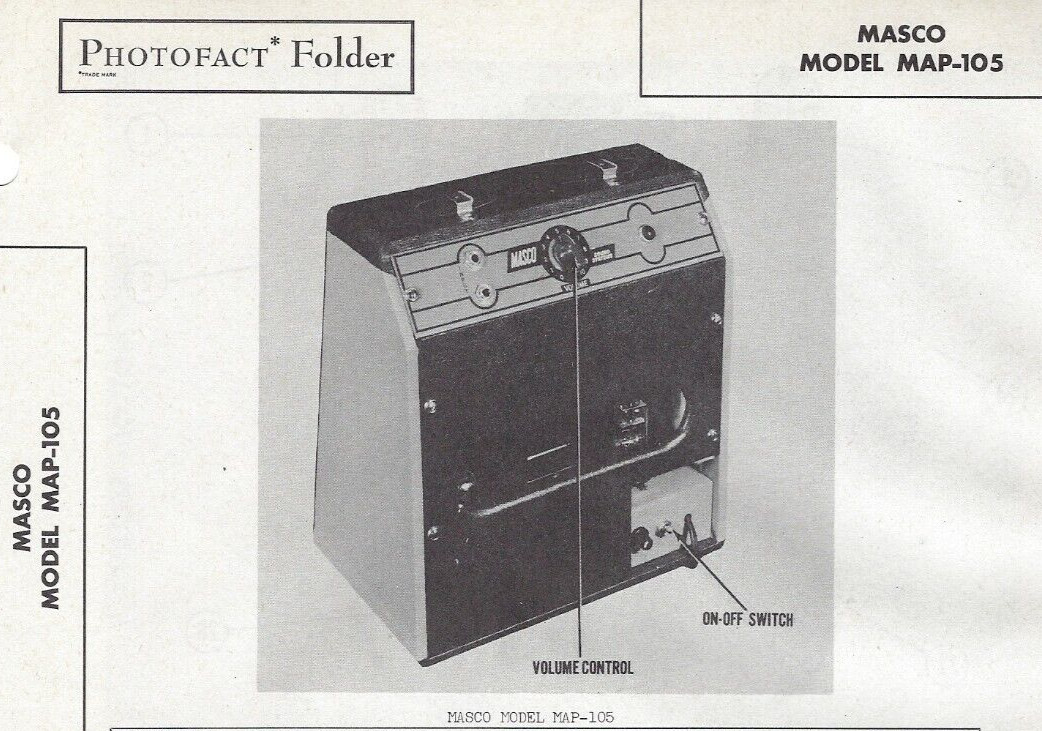 1947 Masco MAP-105 Amplifier Tube Amp Photofact Service Schematic Repair Manual